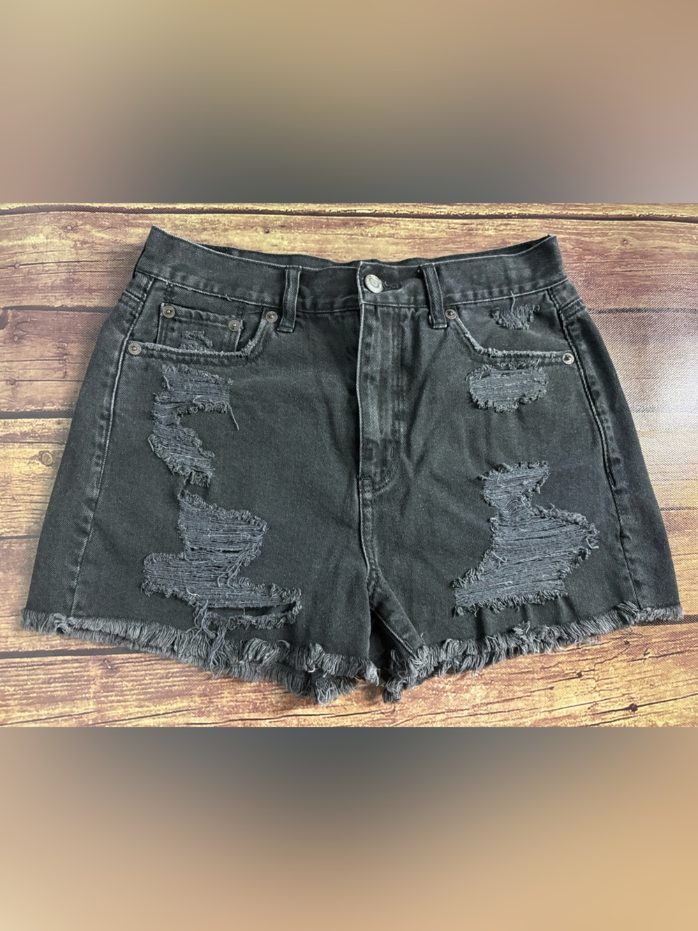 American Eagle Outfitters Black Distressed High-Rise Jean Shorts Size 2